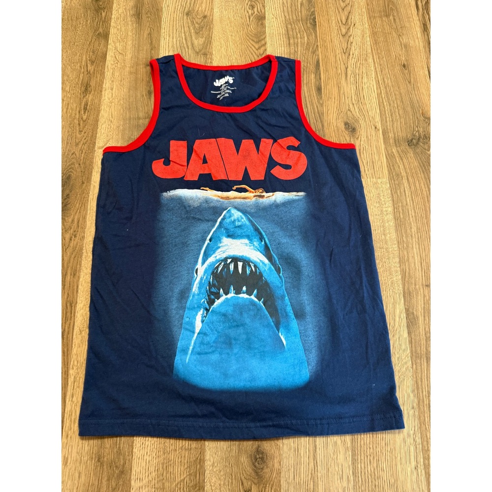 Jaws Tank Top Mens Small Blue Cove Movie Graphic Sleeveless Excellent